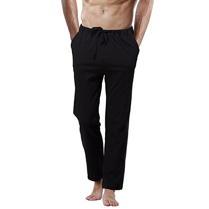 Men's Yoga Pants-SOUTEAM Comfort Soft Cotton Black Lounge Sleep Pants