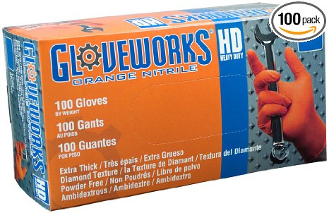 Ammex GWON Gloveworks Orange Nitrile Glove, Latex Free, Disposable, Powder Free, Medium (Box of 100)