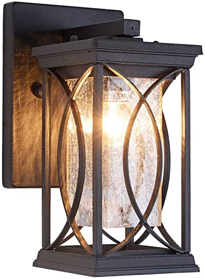 Outdoor Wall Lantern Small Modern Exterior Light Fixtures, Aluminum Housing with Crack-Like Glass, UL and IP65 Waterproof Wall Sconce Outdoor Wall Light for Porch, Garage, Front Door, Black Finish