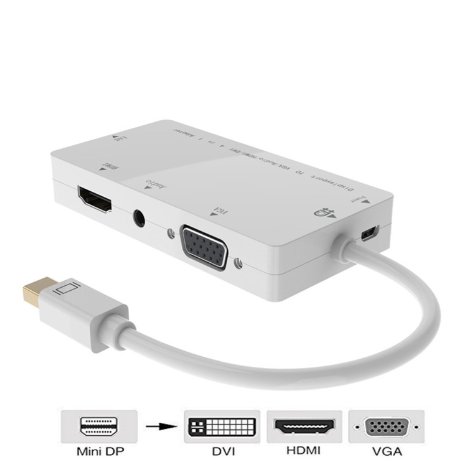 Deconn 4-in-1 Thunderbolt Mini Display Port to HDMI/DVI/VGA/Audio with Micro USB Port Adapter for Apple iMac/Laptop ，Microsoft Sufacepro 2,3,4 ,Dell Disppayport adapter