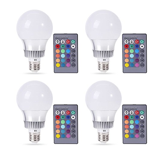 [Pack of 4]eSaveBulbs 10W E26 RGB Led Bulb Dimmable 16 Colors Changing Led Lamp Indoor/Outdoor Party Wedding Christmas Decoration Led Bulbs AC 85-265V