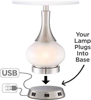 Modern Workstation Table Lamp Base with USB and AC Power Outlet Universal Charging Brushed Nickel for Living Room Bedroom Bedside Nightstand Office Family - 360 Lighting