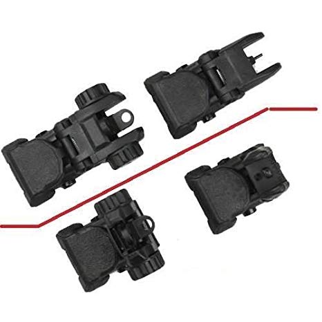 AR-GEAR Pro Series Tactical Stealth Automatic Deploy Weaver Picatinny Rear and Front Flip Up Backup AR15 AR-15 M16 M4 M-4 Flattop Back Up Polymer Iron Sight Mount, Black