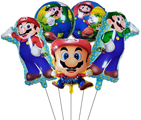 5pcs Super Mario Brothers aluminum foil balloons, Super Mario Brothers theme party, kids birthday party decoration supplies.