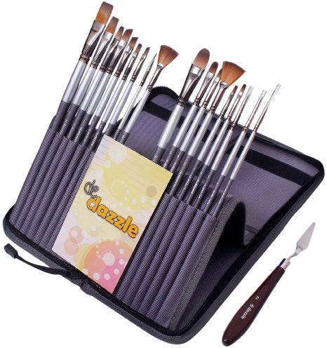 De Dazzle 18 Premium Paint Brushes with Palette Knife and Pop-up Stand Carry Case. 11.5 Inches Long Handle Paint Brush Set for Watercolor, Acrylic, Oil, Gouache & Face Painting