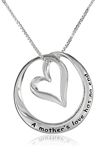 Sterling Silver A Mother's Love Has No End Open Heart Circle Pendant Necklace, 18"