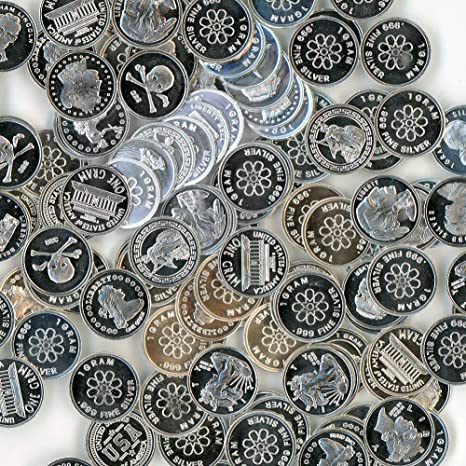 Ten (10) One Gram .999 Fine Silver Rounds with Random Design in Jewelry Bag
