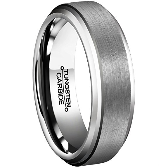 MNH Men Rings 6mm Tungsten Carbide Brushed Matte Finish Beveled Edge Comfort Fit Wedding Engagement Band