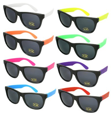 8 Pack 80s Neon Horned Rim Plastic Sunglasses with UV Protection 5402RA-SET-8