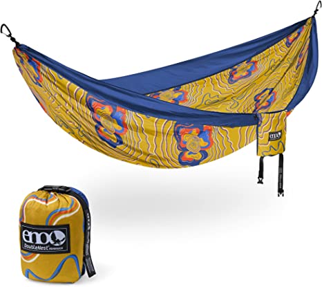 ENO, Eagles Nest Outfitters DoubleNest Print Lightweight Camping Hammock, 1 to 2 Person, Sapphire/Outdoor Afro Gold