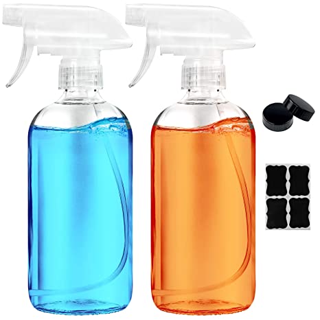 Empty Clear Glass Spray Bottles 2-PACK,Refillable 16 oz Containers for Essential Oils, Cleaning Products, Aromatherapy, Misting Plants, or Cooking - Reliable Sprayer with Mist Settings