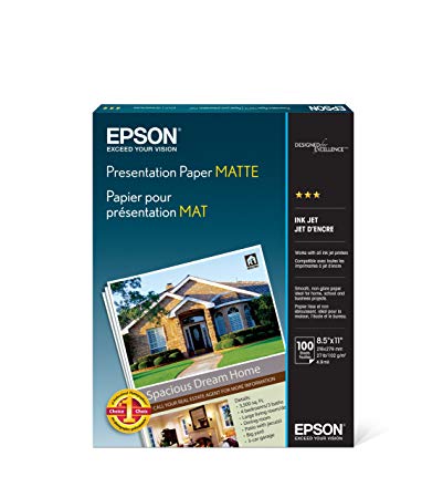 Epson S041062 Matte Presentation Paper, 27 lbs., Matte, 8-1/2 x 11 (Pack of 100 Sheets)