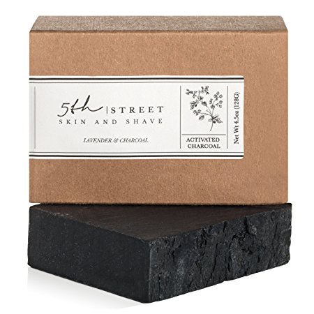 Activated Charcoal Soap Bar with Lavender - Hand Soap for Men - Handmade All Natural, Anti-Fungal, Organic Oils - Black Bamboo Helps With Acne, Blemishes, Psoriasis, Eczema