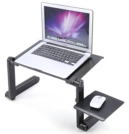 JPW Solutions Portable Laptop Table-Stand with Mouse Pad Fully Adjustable and Ergonomic Ultrabook-MacBook Folding 360 Aluminum Black Holder for Couch Sofa Bed Tray Desk Book Notebook Stand Reading