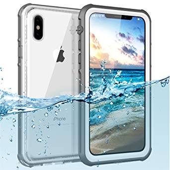 Singdo iPhone X Waterproof Case, Waterproof Shockproof Snowproof Clear Slim Armor Case for Apple iPhone X/iPhone 10(Grey-White/transperant) (Grey-White)
