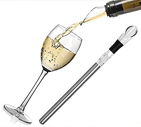 BOQO Wine Chiller - 3-in-1 Stainless Steel Wine Bottle Cooler Stick Freezer with Aerator and Pourer Decanter-Perfect Gift for Any Wine Lover (Wine Chiller)