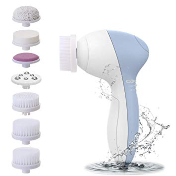 PIXNOR Facial Cleansing Brush, Waterproof Facial Brush with 7 Exfoliating Brush Heads for Deep Cleansing, Gentle Exfoliating, Removing Blackhead, Massaging