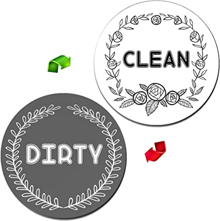LARGE SIZE Dishwasher Magnet Clean Dirty Sign Indicator - Strong Magnetic Double Sided Flip Magnet With Adhesive Metal Plate, Universal Waterproof Kitchen Dish Washer Magnet Magnetic Plate(White-Gray)