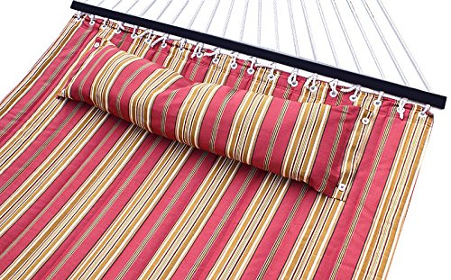 Hammock Quilted Fabric with Pillow Double Size Spreader Bar Heavy Duty Portable Outdoor Camping Hammock For Outdoor Patio Yard （450lbs Capacity）