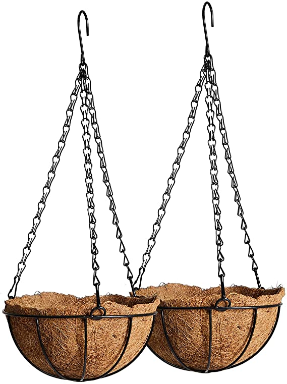 Delxo Hanging Planter for Plants Indoor and Outdoor 2 PCS Wall Hanging Pots with Natural Coconut Coir Liner, Decor Hanging Basket for Plants Great for Garden Office Home Porch Balcony 8 Inch