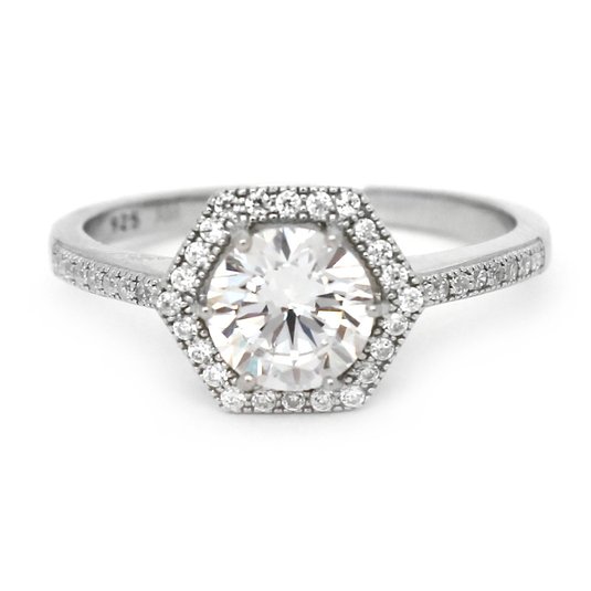 Sterling Silver Solitaire with accent 1.25ct Diamond Simulation CZ Cubic Zirconia Halo Engagement Ring