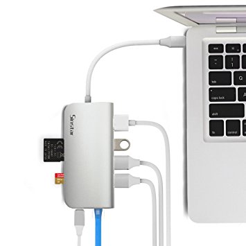 USB C Hub, Sinstar 8 in 1 Aluminum Multi Port Adapter Type C Combo Hub for MacBook Pro USB C Hub to HDMI Male (4K) Type-C Pass Through, Ethernet, SD/Micro Card Reader and 3 USB 3.0 Ports (Silver)
