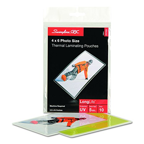 "Swingline GBC LongLife Thermal Laminating Pouches, 4"" x 6"" Photo Size, 5 Mil, 10 Pack (3747322) "
