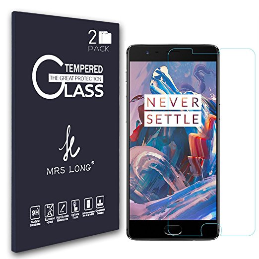[2 Pack] OnePlus 3/OnePlus 3T Screen Protector, MRS LONG Oneplus 3 Tempered Glass Screen Protector [Anti-Scratch]-[9H Hardness] [Easy-Install Wings][5 years warranty]