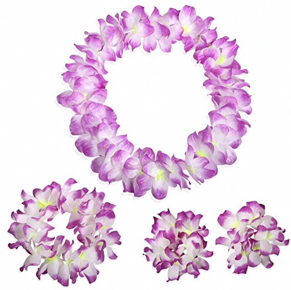 CISMARK Hawaiian Luau flower Leis Jumbo necklace bracelets headband set