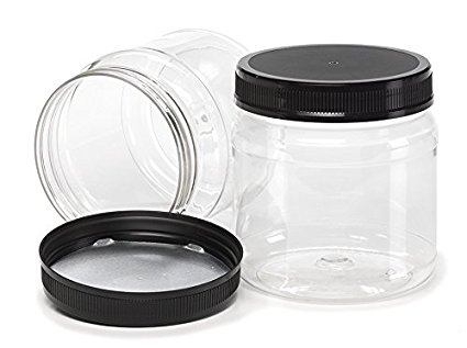 (6) 38 oz. Clear Plastic Wide / Large Mouth Jar with Lid, 110mm 110-400 (Pack of 6)