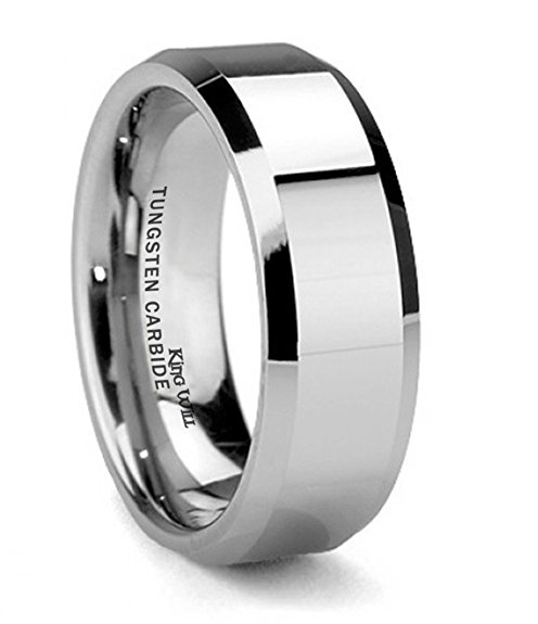 King Will BASIC Men's 8mm Tungsten Carbide Ring Polished Plain Comfort Fit Wedding Engagement Band