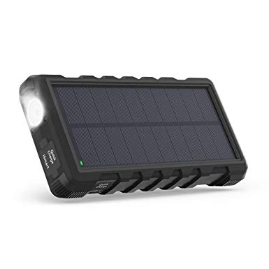 RAVPower Solar Charger Compatible with iPhone with Flashlight, IPX4 Waterproof, Dustproof, Solar Panel Charging, DC5V/2A Input