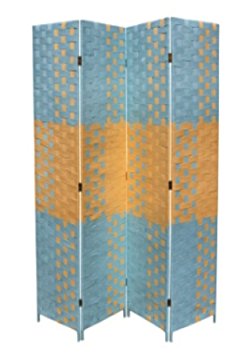 Ore International FW0676UC 4-Panel Screen Room Divider on 2-Inch Leg, Beach Blue/Natural Paper Straw Weave
