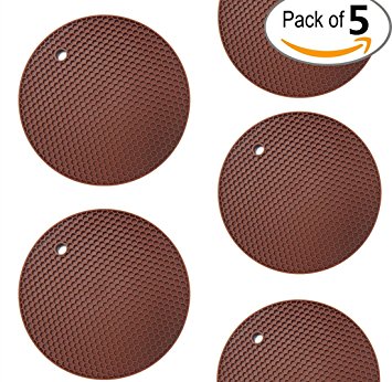 5 in 1 Multipurpose Silicone Kitchen Tool: Trivets, Pot Holders, Spoon Rest, Jar Opener, Safety Food Grade Set of (5) Premium, Coaster ★ Heat Resistant Pot Holder ★Thick & Flexible ★ Great Gifts for Her
