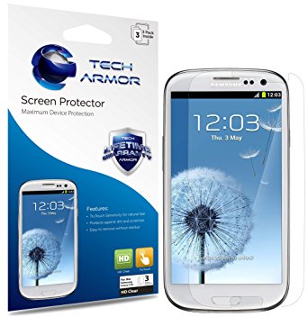 Tech Armor Samsung Galaxy S3 S III Premium High Definition (HD) Clear Screen Protectors with Lifetime Replacement Warranty [3-PACK] - Retail Packaging