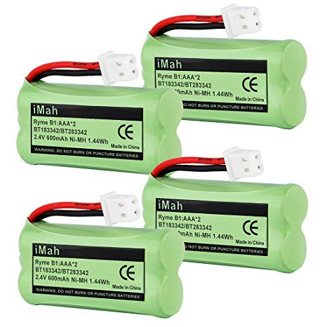 4-Pack iMah Ryme B1 Rechargeable Cordless Phone Battery for BT183342 BT283342 BT166342 BT266342 BT162342 BT262342 2SN-AAA40H-S-X2 2SN-AAA65H-S-X2 VTech CS6114 CS6124 CS6419-2 CS6429 AT&T EL52300 EL52100 DECT 6.0 Home Handset Telephone