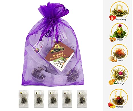 Organic 100% Natural Raw Assorted 14 Blooming Flower Green Tea Balls Gift Bag