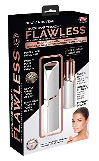 Original & Official Flawless Painless Facial Hair Remover by Finishing Touch with Gold Plated Head-Canadian Edition (White) (White)