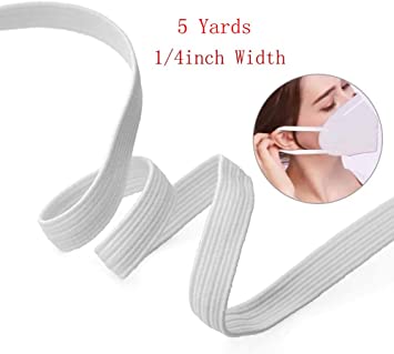 5 Yards 1/4 Inch Elastic Bands for Sewing, Elastic Cord, Elastic String for Crafts DIY, Bedspread, Cuff (White, 5 Yards) L1
