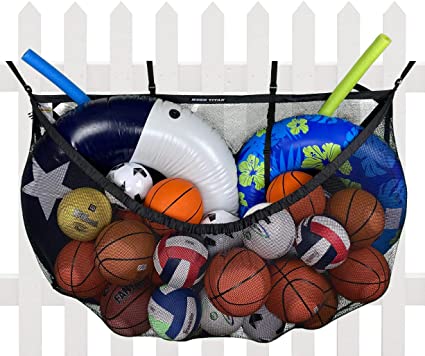 MESH TITAN Pool Storage Bag (Black) - 60" Heavy-Duty 30lbs Expanding Adjustable Anti-Sag Organizer - More Capacity Than a Deck Box - for inflatables, Pool Toys, basketballs, Yoga, Garage, More