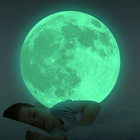 Homics Glow In The Dark Moon Wall Decals 30cm Luminous Sticker At Night, Perfect Ceiling or Wall Decor For Kids' Bedroom (Green)