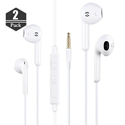 apple Headphones Ancoki with Microphone Stereo Earphones Mic and Remote Control for iPhone 6s 6 Plus Remote and Carrying Case for Smart Phones Android Tablet and Other Compatible Devices (2 PACK)
