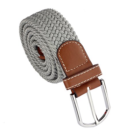 Atdoshop(TM) New Men Leather Braided Elastic Stretch Metal Buckle Belt Waistband