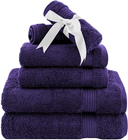 Premium, Luxury Hotel & Spa, Turkish Towel 100% Turkish Genuine Cotton 6-Piece Towel Set for Maximum Softness and Absorbency by American Veteran Towel (2020, Purple)