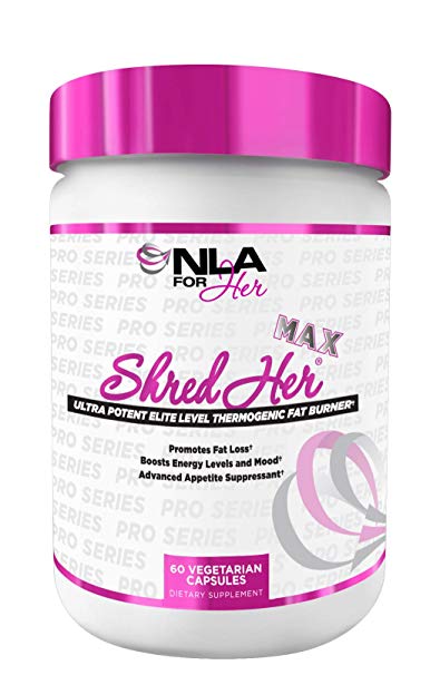 NLA for Her-Shred Her Max thermogenic Fat Burner for Women-Promotes Weight Loss- Green Tea Extract, CLA, Konjac Root, Raspberry Ketone, Hordenine HCL, Rauwolscine- 30 Servings