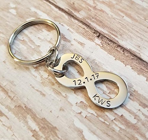 Personalized Handmade Stamped Date and Initials Infinity Key Chain