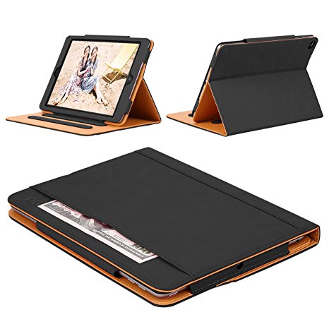 DUNNO iPad 5th/6th Generation Case 9.7 Inch 2017/2018 - Stand Folio Soft Leather Wallet Smart Cover Case for 2017/2018 Apple iPad 9.7 inch, Also Fit iPad Air 2/iPad Air (Black)