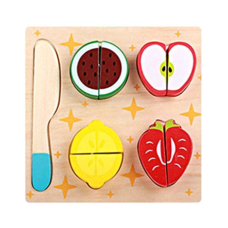 wekold Children Puzzle Kitchen Wooden Board Toy Fruit Vegetables Cuttin Pegged Puzzles