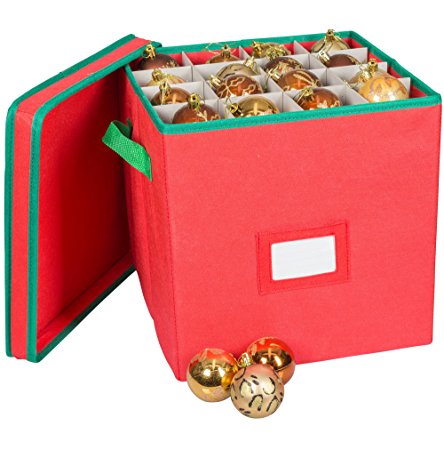 Pakkon Christmas Decoration Ornaments Storage Box with 4 Trays, Red