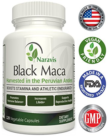 Naravis Gelatinized Black Maca Root - 1000mg Serving - 120 Veggie Capsules - 100% Pure Organic Lepidium Meyenii from the Andes of Peru - Non-GMO Vegan and Gluten Free Herbal Supplement
